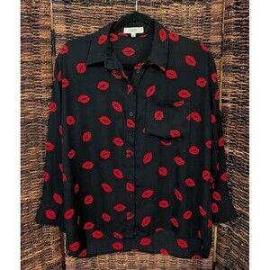 Love Tree Kiss Lips Novelty Print Blouse Top Oversized Valentines Day Date Night